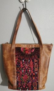 Leather and Huipil Tote by Wells Cooperative